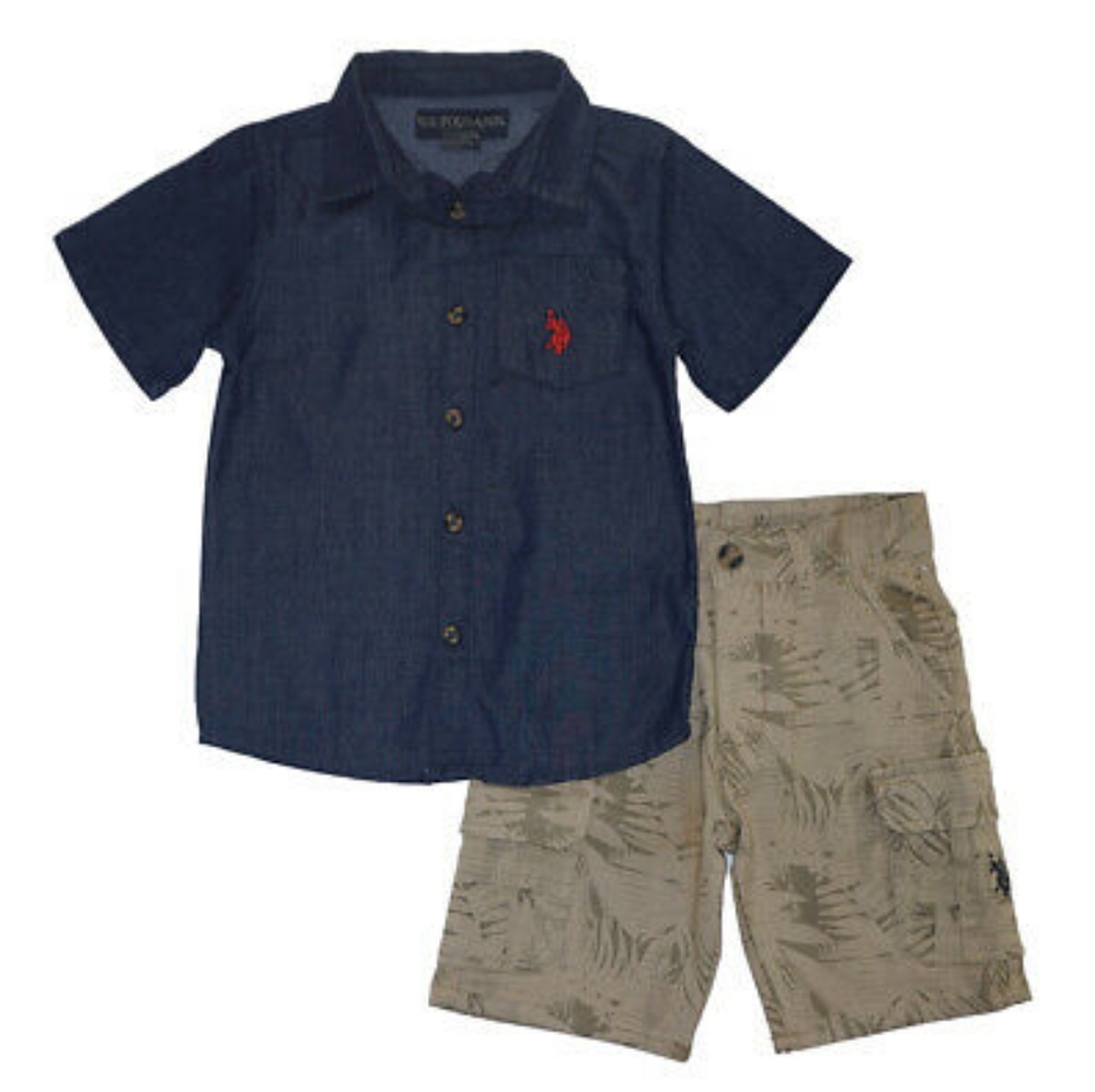 US Polo Assn Boys Woven Button Up Shirt 2pc Set  5